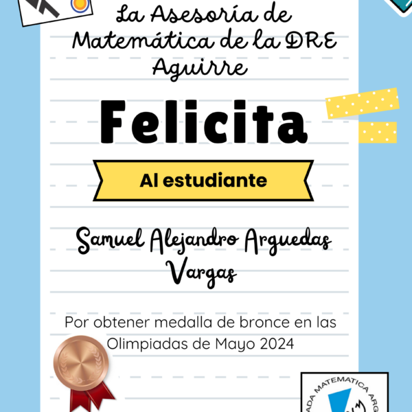 Estudiante del Colegio Técnico Profesional de Matapalo gana medalla de bronce en la Olimpiada de Mayo